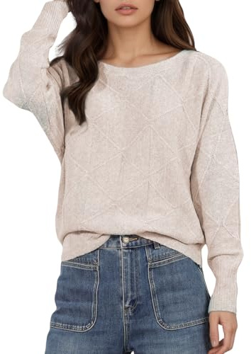 Jywmsc Pulls Amples à Manches Longues pour Femmes Pullover Automne-Hiver en Tricot Crocheté Hauts à Manches Chauve-Souris