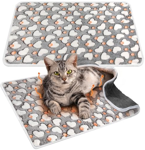 Clysee 2 Pcs Large Self Warming Cat Pad Self Heating Cat Mat Bed Dog Crate Pet Blankets Thermal Heated Bed Mat for Outdoor Indoor Newborn Kittens Puppies Dog(Heart,24 x 18)