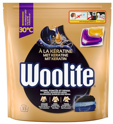 Woolite Capsules Noir & Foncés - Capsules de Lessive Liquide pour Préserver l'Intensité des Couleurs Sombres et Protéger les Fibres - x33