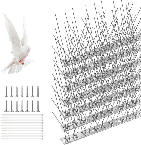 AMFUN Bird Spikes with Stainless Steel Base,7 PCS Pigeon Spikes Set for Deterring Crows, Seagulls and Small birds, Bird Deterrent Spikes Set, 25CM Each,Birds Spikes for Roofs and Windows