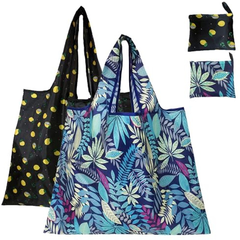 ZXTGBQ 2 PCS Sacs à Provisions Réutilisables, Sac à Provisions Shopping Pliable, Poche Grande Sac Pliable Courses, pour Courses Quotidiennes, Voyage, 56 X 67 cm
