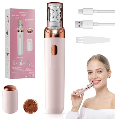 Women Face Epilator - 2026 New Painless Facial Hair Removal with Built-in LED Light & USB-C - 2 in 1 Rechargeable Electric Razor - Mini Epilator Trimmer for Face/Legs/Bikini/Arms on Home Travel