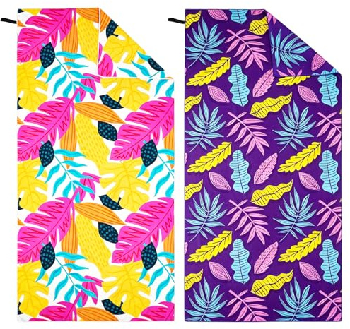 Hexify Toalla Playa XXL Juego de 2-90 X 180 cm, Toalla Grande de Microfibra de Secado RáPido, Toalla de BañO Sin Arena, Manta de Playa para Mujer (Morado + Rosa)