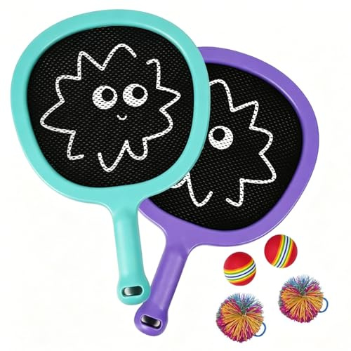 Set 2 Racchette da Tennis e Badminton per Bambini (5-8 Anni) – Leggere (140g) con Impugnatura Ergonomica Ideali per Sport all'Aperto Gioco in Famiglia e Sviluppo Motorio – Include Palline e Sacca