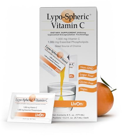 LivOn Laboratories Lypo–Spheric Liposomal Vitamin C 1000mg - No Sugar, Immune Support, Plant Based - Easy to Swallow, Absorbable - Non–GMO, Gluten Free (0.2 fl oz Individual 30 Packets)