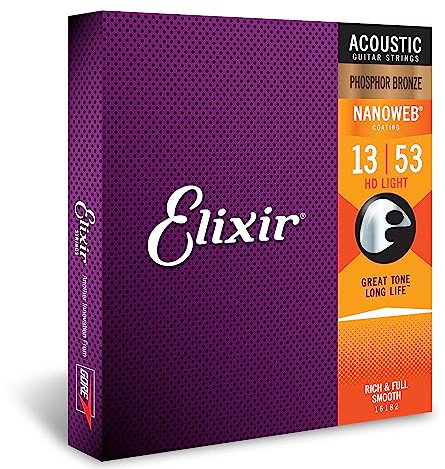 Elixir® Saiten Phosphor Bronze Akustik-Gitarrensaiten mit NANOWEB® Beschichtung, HD Light (.013-.053)