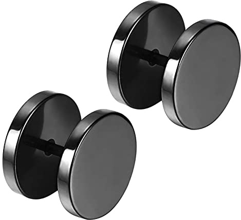 Flongo Men's Women's 12mm Wide Stainless Steel Black Tapers Cheater Faux Fake Ear Plugs Gauges Plugs Tunnel Double Side Stud Earrings