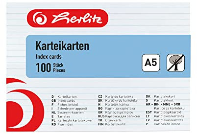 herlitz Karteikarte A5, liniert, weiß, 100 Stück