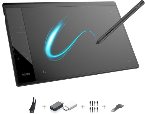 VEIKK A30 10x6 Inch Drawing Tablet Graphics Tablet with Battery-free pen, 8192 Professional Levels Pressure, 4 touch keys and 1 gesture pad(extra OTG, glove and film included)