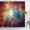 ABAKUHAUS Weltraum Duschvorhang, Sterne und Nebel, Stoffliches Gewebe Badezimmerdekorationsset mit Haken, 175 x 180 cm, Mehrfarbig Orange