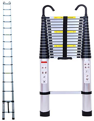 Escaleras telescópicas de 6,2 m con gancho desmontable de 150 kg de capacidad, escalera telescópica recta de aluminio, extensible, suministros de construcción, proyectos de bricolaje, portátil,