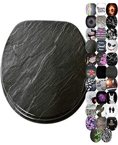 Sanilo Abattant WC, Grande sélection de lunettes de toilette noirs, Finition de haute qualité, Charnières robustes, Fixation facile (Granit)