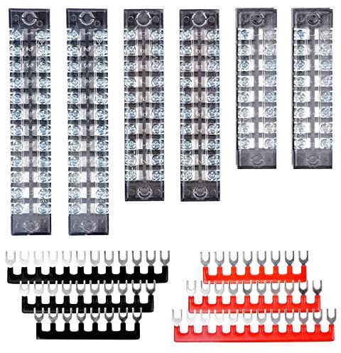 HUAZIZ 6 Stück Schraubklemmen, 8/10/12 Position, doppelte Reihe, Schrauben, Klemmleiste, Barriere, rot und schwarz, Barriere, vorisoliert, 8/10/12 Positionen