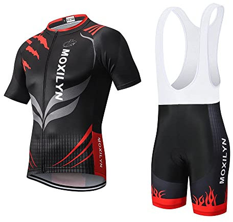 MOXILYN Men Cycling Jersey Set Bike Shorts and Jersey Suit 9D Padded Cycling Bibs MTB Shirts Short Sleeve Bicycle Clothes