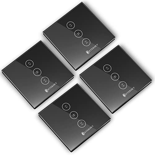 Smart Rolladenschalter, Etersky Wlan Rolladen Zeitschaltuhr Smart Jalousien Schalter mit Touch Panel, Kompatibel mit Alexa Google Home, App Fernbedienung für Vorhang【Nullleiter Erforderlich】4 Packs