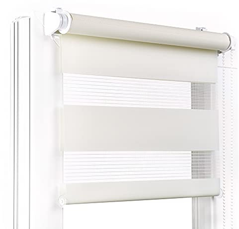 Fenster DEKOR - Rollos für Fenster Ecru - Klemmfix Rollo ohne Bohren B80 x H150 cm - Doppelrollo mit Einer Breiten Auswahl an Größen und Farben - Blickdichte Rollos, einfach zu montieren