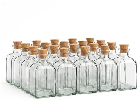 TIENDA EURASIA - Botella de Cristal Frasca - Pack 24 Frascos de Vidrio con Tapon de Corcho - Transparente - Disponible en Varias Medidas (125 ml / 24 uds)