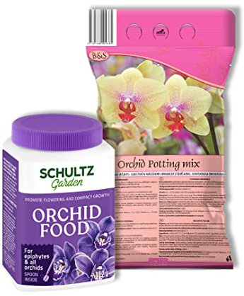 Orchideen-Set für Umtopfen - Premium | Orchideenerde 2L | Orchideendünger 350G | Für alle Orchideenarten | Fördert eine schnelle Blüte, sattere Farben | Set für den Gärtner