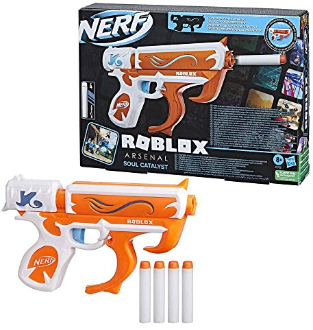 Nerf Roblox Arsenal: Soul Catalyst Blaster, enthält Code für EIN Exklusives virtuelles Item, 4 Nerf Elite Darts