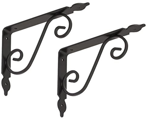 BRESKO Regalwinkel Regalhalter Regalträger Regalkonsole Wandträger Wandkonsole Wandregal Antik 2 Stück (Schwarz, 190x140 mm)