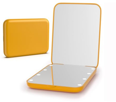 Kintion Pocket Mirror, 1X/3X Magnification LED Compact Mirror (Yellow)
