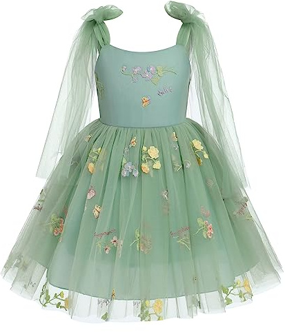 Blumenm?dchen Kleid M?dchen Blumen Stickerei Tutu T?llkleid Prinzessin Partykleid Baby Taufkleid Festliches Festkleid Hochzeit Ballkleid Abendkleid Erstkommunion Kleider Fee Kost?m Gr?n 5-6 Jahre