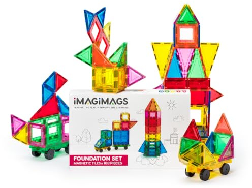 IMAGIMAGS Magnetic Building Tiles, 108 Piece Foundation Set for Boys Girls Kids, Educational Creative Learning Activity Building Block Toddler Toys, STEM, Children Ages 3 Years +