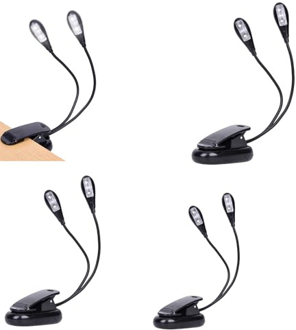 TEECOO 4 Pack Music Stand Lights, Eye Caring Clip-on Piano Light, USB & AAA Battery Operated, LED Book Reading Lamps, 4 Brightness, Ideal for Musician, Piano, Orchestra, Guitar, Travel (Dual Arm)