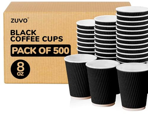 Zuvo Takeaway Coffee Cups - 8 OZ - Box of 500 Cups Ripple Takeaway Paper Coffee Cups Without Lids Bulk Disposable Cups Tripple Wall Heat