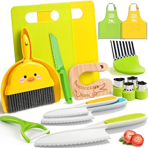 Kit Couteau sécurité de Cuisine pour Enfants - 16 Pièces Couteau Montessori Enfants pour couper et cuire des fruits ou légumes | Couteaux Enfant qui ne Coupe pas, Couteaux enfants à partir de 2 ans