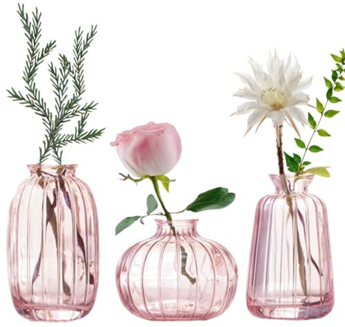 MEETOZ Glass Bud Vase Set of 3- Small Vases for Flowers, Home Table Flower Decor, for Office or Wedding Events