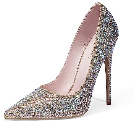 Zhabtuc Scarpe con Tacco Alto con Strass Eleganti, Strass Oro, 39 EU
