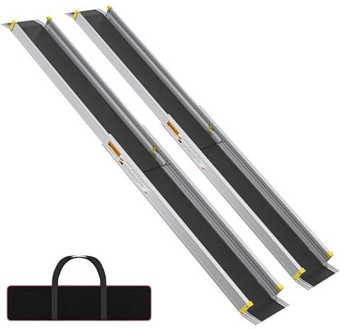 Aufun Rampa telescópica de aluminio para silla de ruedas, 91 – 152,5 cm, con bolsa, antideslizante, extensible, con capacidad de carga de 272 kg, ideal para sillas de ruedas, sillas eléctricas y