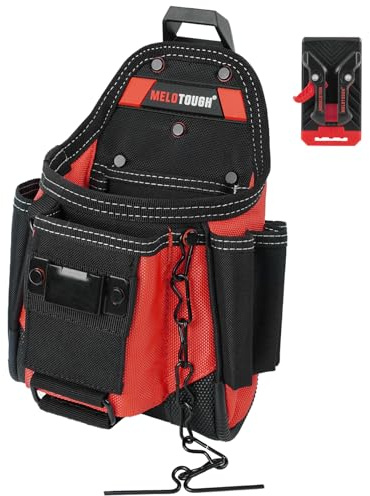 MELOTOUGH Small Electrician Tool Pouch for Tool Belt with Belt Clip Attachment 9 Pockets Tradesman Tool Bag Pouch with Tape Thong Tool Holster