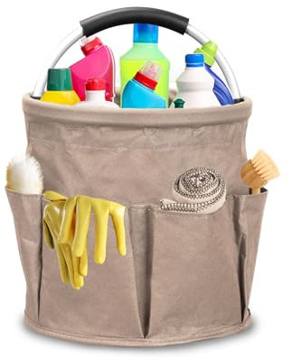 Cesto per la Conservazione dei Prodotti per la Pulizia, Organizer Porta Detersivi Bagno, Contenitore Pieghevole per Casa Condomini, 28 x 28 cm, Marrone