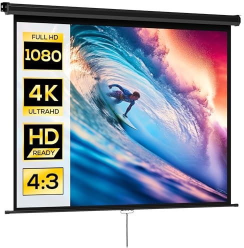 HOMCOM - Pantalla de proyección de 84 pulgadas, pantalla de videoproyector, para cine en casa, 4:3 4K HD, montaje en pared o techo, 181 x 8 x 138 cm, color negro