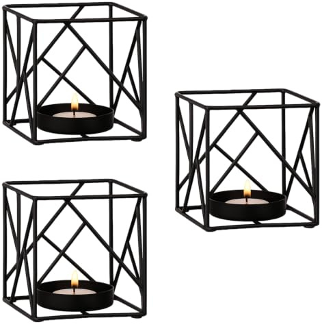 3-pack Sarpene -2- Teeljuslyktor i metall, geometriska, svarta, 10 cm
