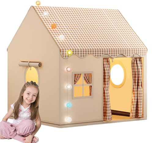 Playhouse Kids Indoor - Playhouse con luces de estrellas | Tienda de la casa de juego para niños | Princess Playhouse Indoor | Estera y ventanas sin deslizamiento | Red Game Secret Base | Carpas de ha