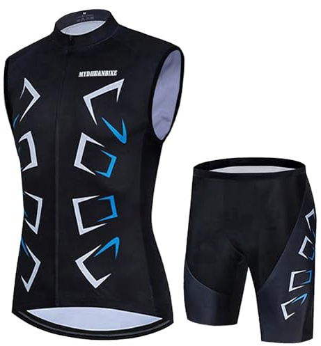 Completo Ciclismo Uomo Abbigliamento Bici MTB Estivo Maglia Ciclista,Maglietta Bicicletta Senza Maniche Gilet e Pantaloncini Shorts Bike con 19D Gel Imbottiti,Tuta da Ciclo Asciugatura Rapida|8,5XL