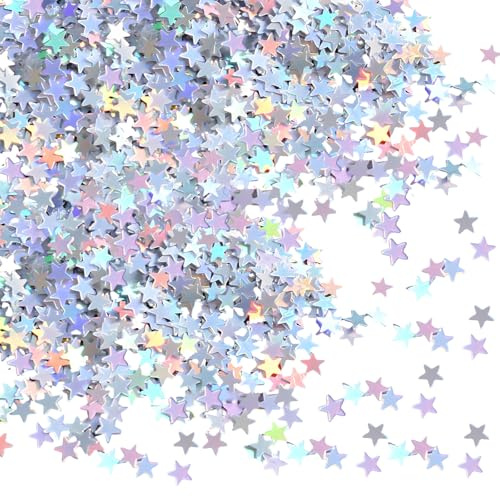 Star Sequins Confetti, 30g Silver Table Glitter Stars Scatter Confetti 6mm Twinkle Decorative Star Shiny Sequin for Birthday Party