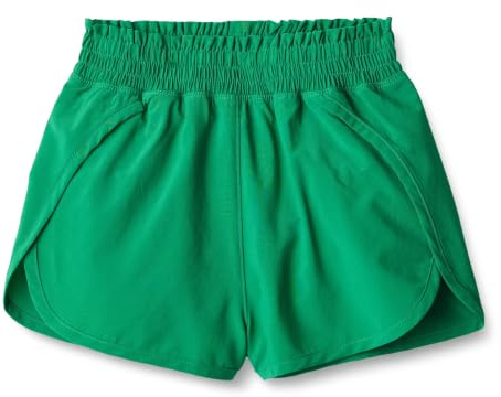 Amazon Essentials Short de Sport Taille Haute en Tissu Extensible et Performant avec Ceinture Élastique Fille, Vert Émeraude, 12-14 ans