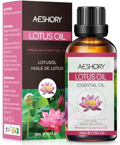 AESHORY Lotus Eterisk Olja 50ML, Naturliga Lotusolja Aromaterapioljor, Premium Aroma Diffusorolja Aromaterapi Doftolja för Diffusor, Hudvård, Hårvård, Avslappning, Massage, Bad