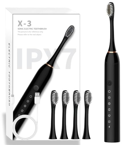 Brosse à dents électrique pour adultes et enfants, brosse à dents électrique sonique, nettoyage sonique 42000 VPM avec 6 modes, 4 têtes de rechange, étanche IPX7, rechargeable par USB, blanchiment des