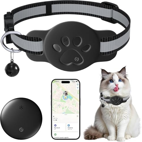 Cat Tracker, GPS Tracker for Cats (Android only), Cat Location Tracker with Holder, No Monthly Fee, Compatible with Airtag Find My,Anti-Lost Tracking Device for Pets, Bags,BLACK