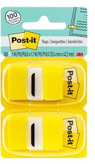 Post-it Flags, 1 in. x 1.7 in., Twelve Dispensers with 50-Count Yellow Sticky Tabs Per Dispenser (600 Flags Total), Removable Page Markers for Books, Planners, Calendars, and Other Paper Types