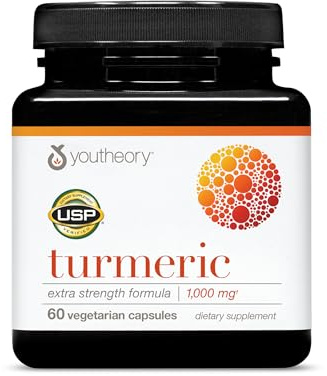 Youtheory Turmeric Extra Strength - 1,000 mg - Supports Brain, Muscle & Joint Health* - Contains Bioenhancers, Curcuminoids & Herbal Extracts - USP Verified - 60 Vegetarian Capsules (30-Day Supply)