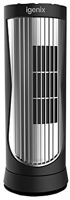 Igenix DF0022 12 Mini Tower Fan – Compact Oscillating Desk Fan with 3 Speed Settings, 8-Hour Timer, Quiet Operation, Sleep & Natural Modes – Ideal for Bedrooms, Desktops & Office Use – Black