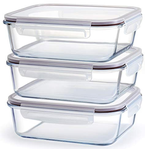 Franklin Lade Glass Food Storage Containers | 3 Piece Extra Large Set 1520ml | BPA-Free Airtight LeakProof Lid | Food Containers | Glass Containers with Lids | Oven, Freezer & Dishwasher Safe