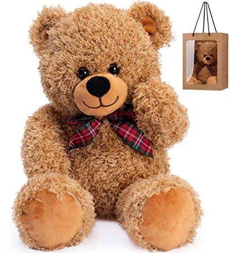 Bebamour 45cm Teddy Bear Baby Stuffed Animals Soft Toys Teddy Bears for Girs Gifts, Christening, Baby Shower, Birthday, Christmas Toys for Kids (Light Brown)