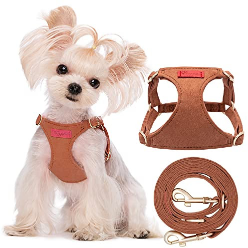 Puppytie No Pull XXS Puppy Harness with Multifunction Dog Leash,Soft Adjustable No Choke Escape Proof Pet Harness Vest,Brown Caramel,XXS